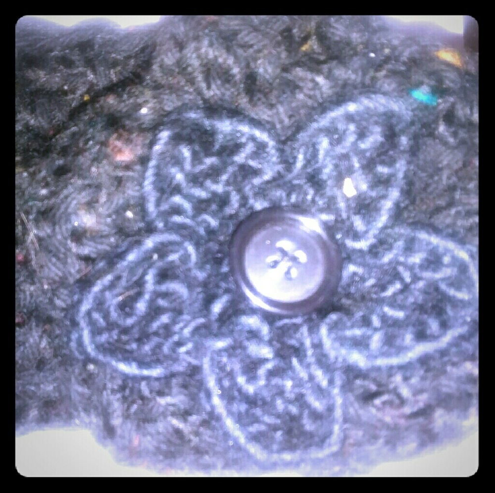 Very soft hand knit earwarmer w/flower